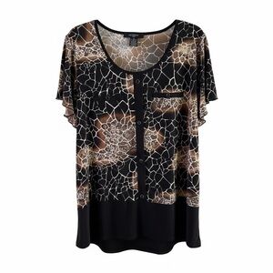 LIZ MCCOY Animal Print Giraffe Blouse Top Women's Plus 3X Short Sleeve